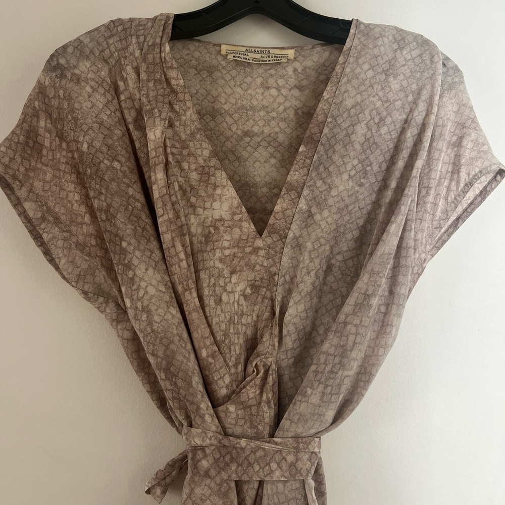 All Saints Asymmetrical Dress in Beige and Brown